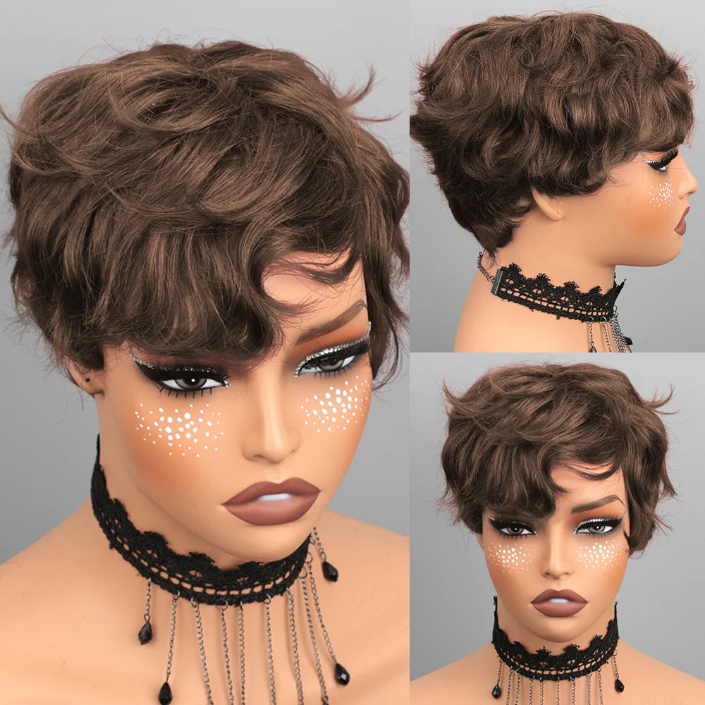 Short Bob Wig Pixie Cut Wig Human Hair Wig For Black Women Short Layered Pixie Cut Wigs Glueless Wig No Lace Full Machine Made