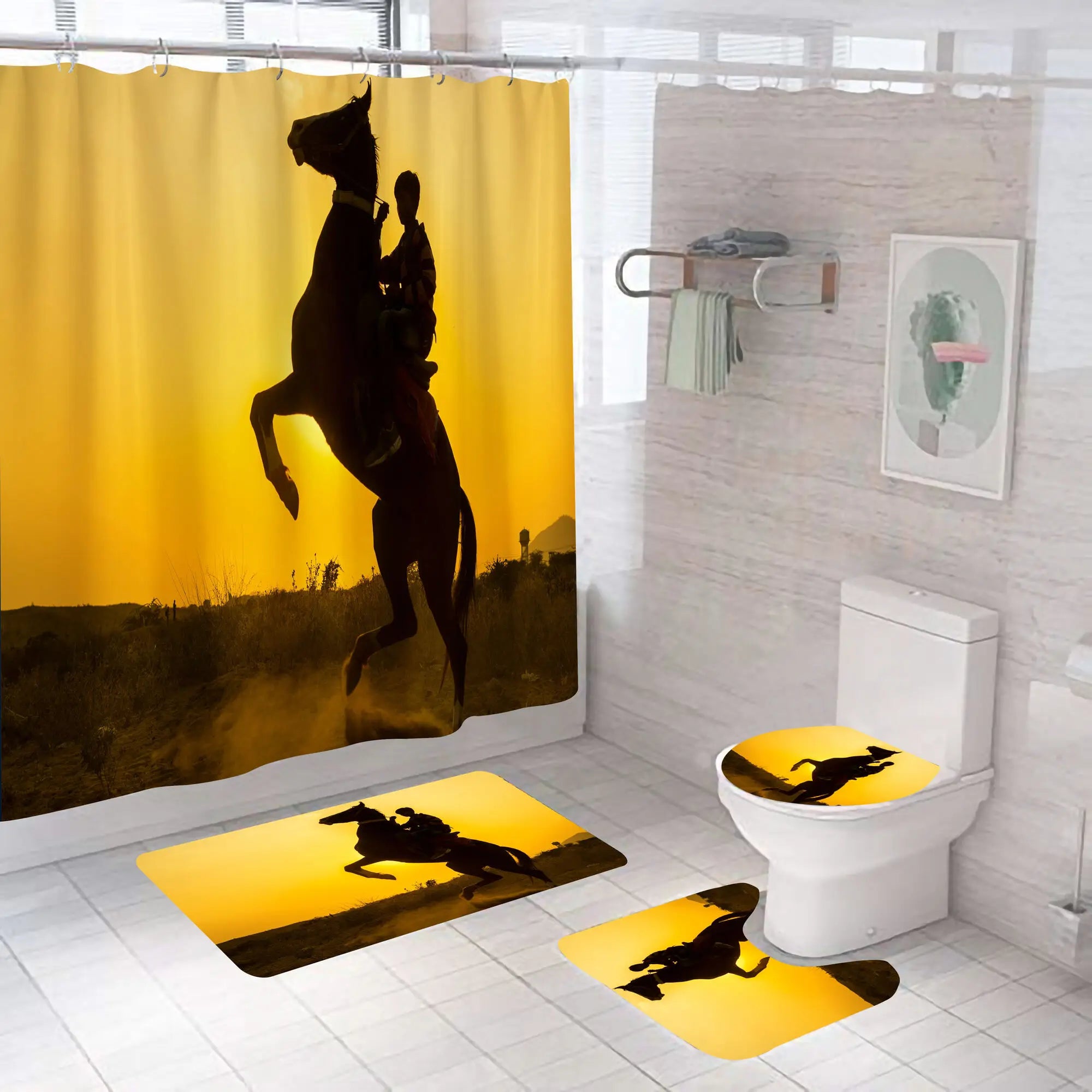 Horse Running Shower Curtains Bathroom Decor Aniaml Printed Waterproof Polyester Fabric Home Bath Bathtub Curtain Set With Hooks