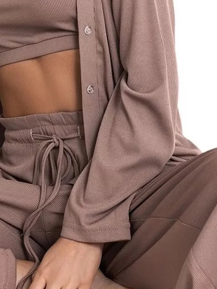 Conjuntos de pijama de otoño acogedores para mujer, 3 piezas, ropa de casa informal con top de tirantes, pantalón y cárdigan, talla grande, ropa de descanso suave para mujer