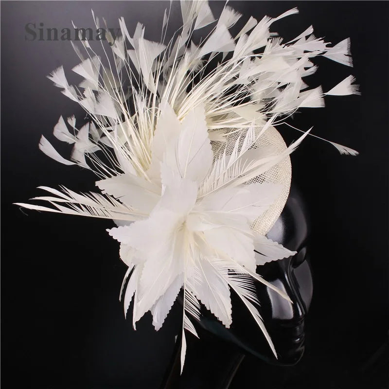 Fashion Feathers Hats Sinamay Fascinators Chapeau Elegant Women Hair Fedora Accessory Ladies Party Tea Race Headwear With Clips