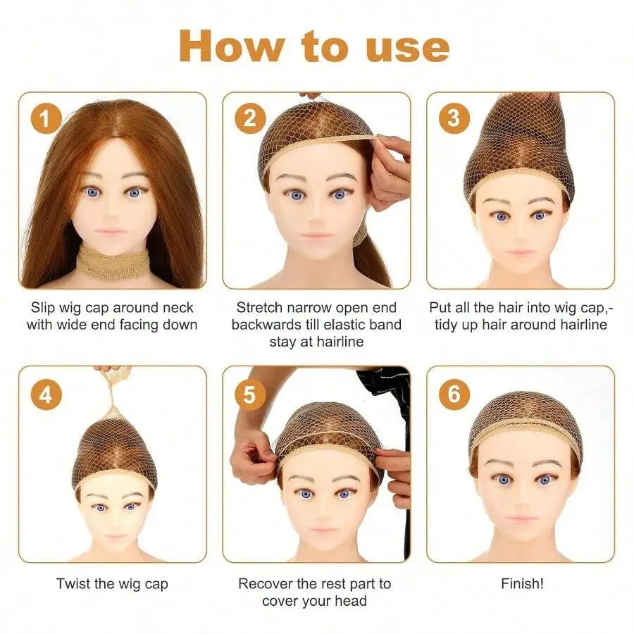 6pcs Wig Caps Women, Hair Net Wig, Non - Slip Stretchy Nylon Mesh Wigs Caps, Natural 50cm Circumference