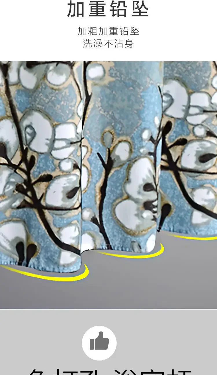 Shower Curtains 180cm Floral Print Elegant with Grommets Curtain for Bathroom Waterproof Fabric with Hooks Decorative Spa Hotel