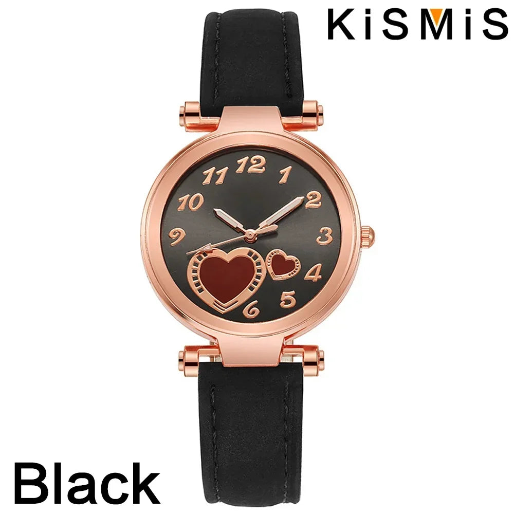 Reloj de moda para mujer, reloj de cuarzo con corazón de durazno para mujer, correa de cuero esmerilado, reloj de pulsera para mujer, reloj de vestir informal, regalo para ella