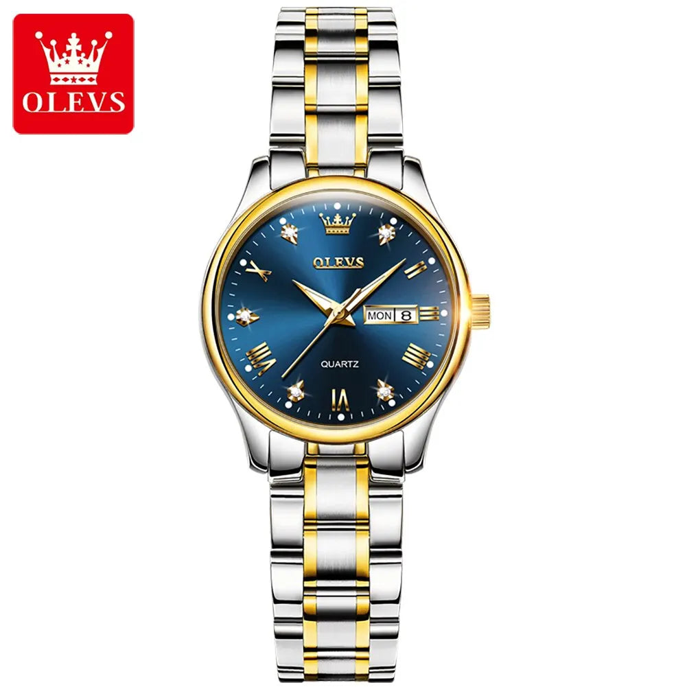 OLEVS Reloj de pulsera para mujer, relojes originales para mujer, de acero inoxidable impermeable, de lujo, de cuarzo, reloj de pulsera para mujer, dorado, Reloj Hombre