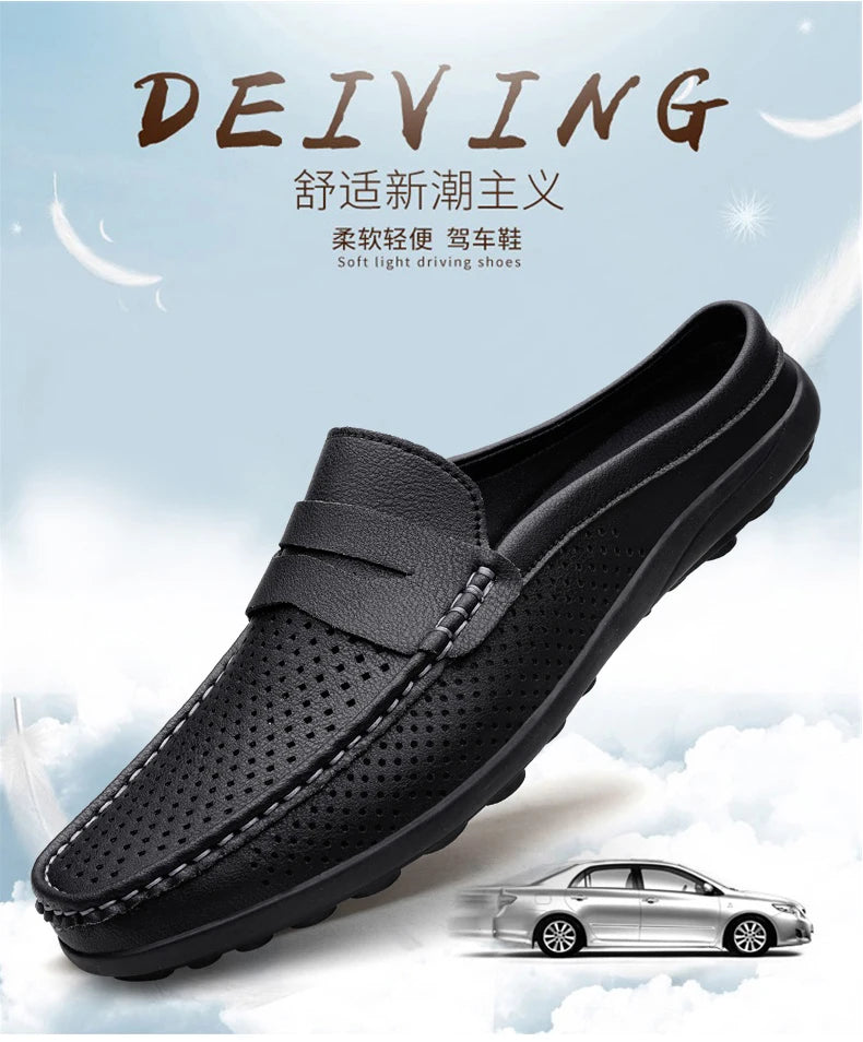 Zapatos de hombre cuatro estaciones nuevos zapatos de cuero de moda ahuecados suela blanda transpirables antideslizantes ligeros de talla grande informales