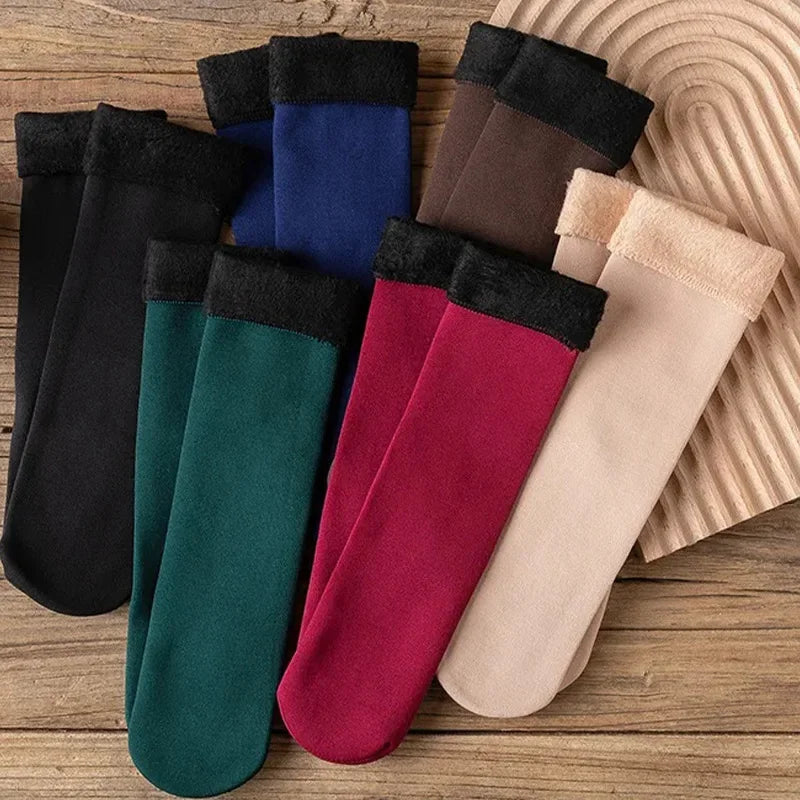 Harajuku Autumn Winter Warm Solid Women Sock Wool Thicken Thermal Socks Black Skin Seamless Snow Hosiery Velvet Home Floor Socks