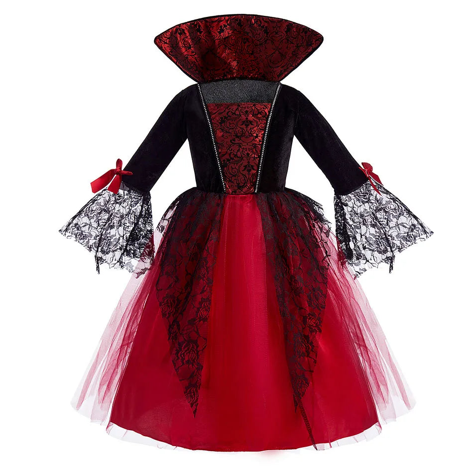 Children Witch Costume Kids Princess Birthday Fancy Clothes Girls Cosplay Halloween Elegant Dress Hat Vampire Christmas Fantasy