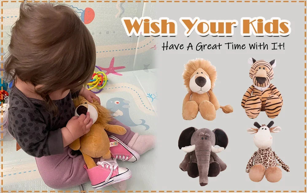 Peluches Animaux Jouets Poupées Douces Jungle Lion Éléphant Tigre Chien Renard Singe Cerf Enfants Cadeau Kawaii Bébé Enfants Hobbie Jouets