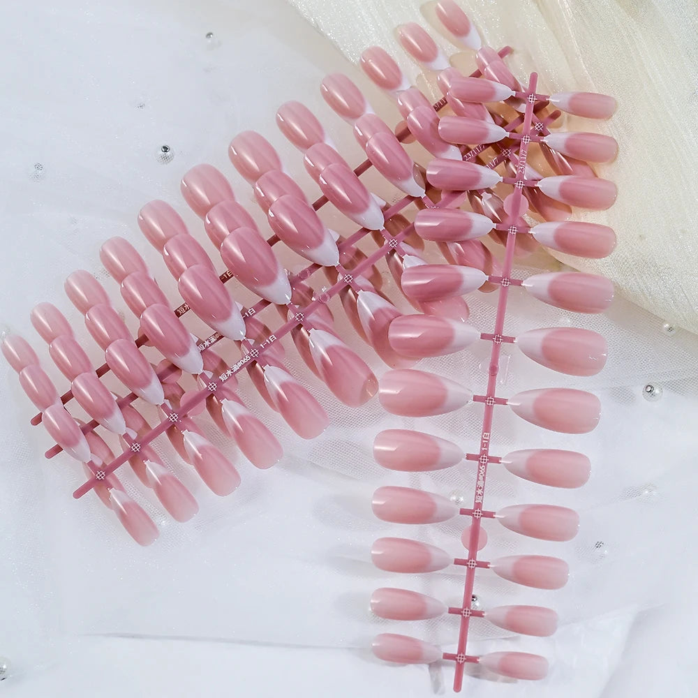 120 uñas postizas francesas de almendra mediana rosas, diseño degradado blanco, uñas postizas francesas a presión, cubierta completa de gel acrílico, puntas de uñas postizas#