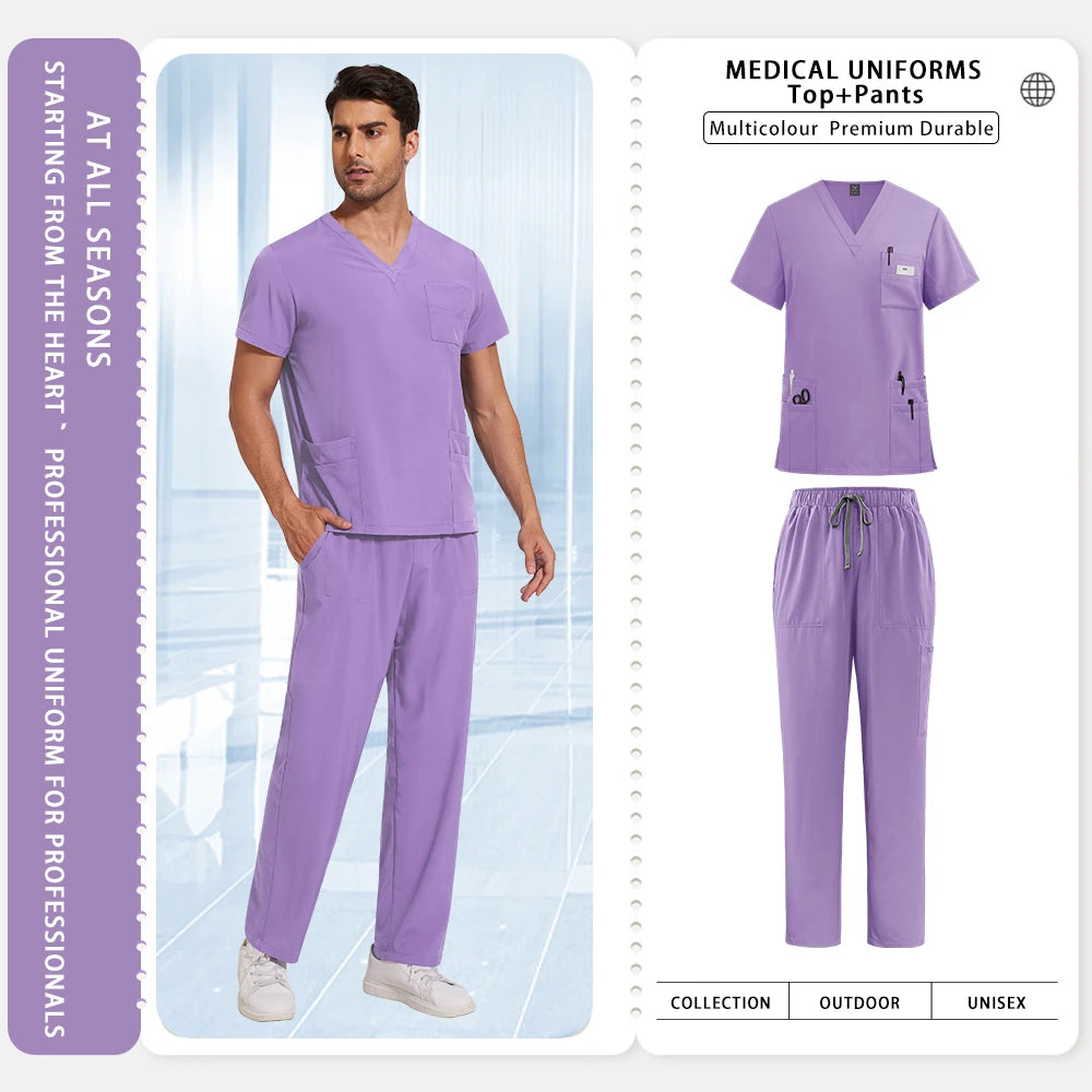 Sykehusarbeidsklær Medisinske uniformer V-hals Lege-sykepleier arbeidsklær Kirurgi-skrubbsett Tannlege-apotek-arbeidsklær Kortermet drakt