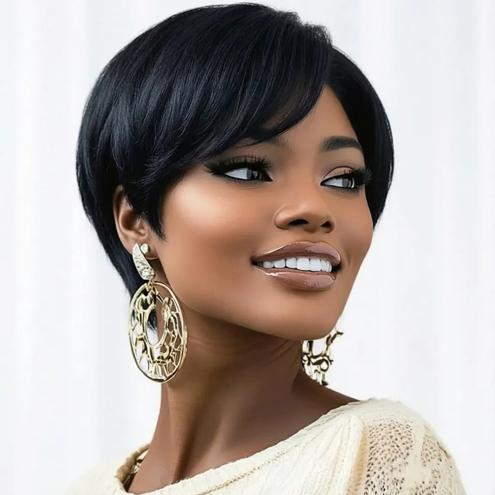 black/613 pixie wig short machine made 6Inch 150% Density Women'S Chic Retro short straight Pixie Cut human human hair Wig