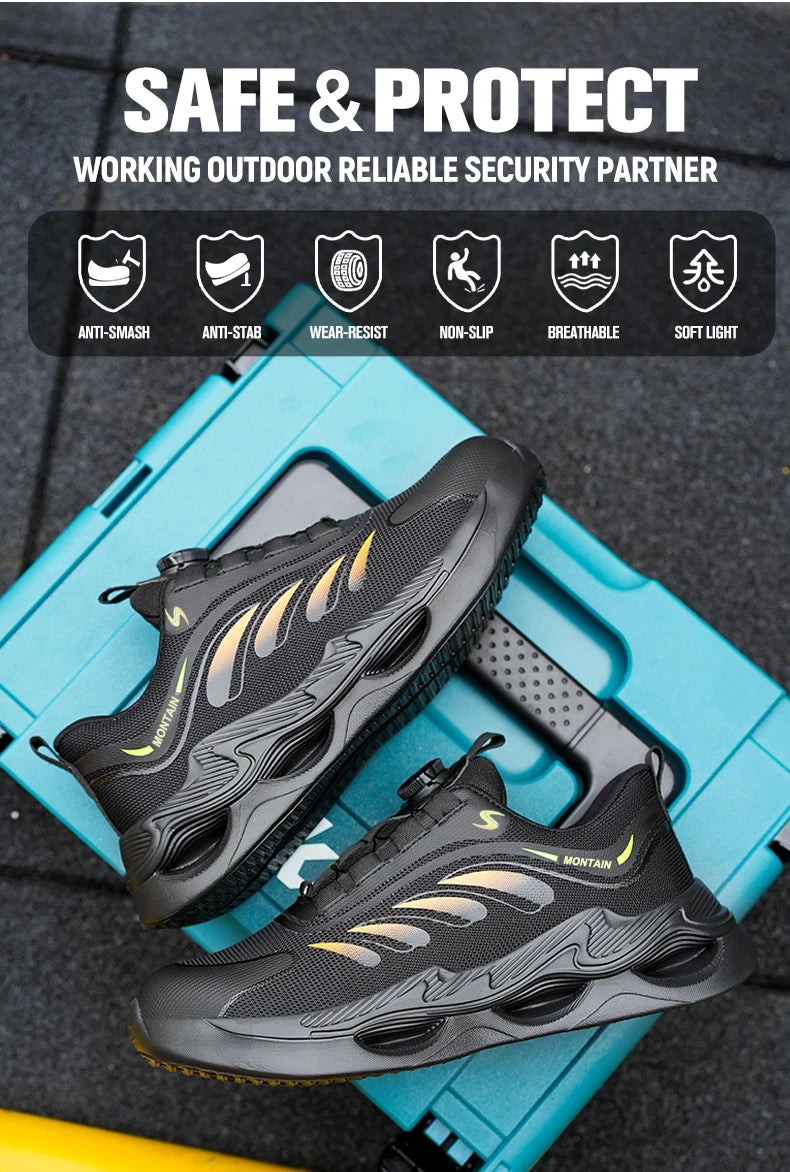 Steel Toe Work Shoes for Men Lightweight Breathable Work Sneakers Indestructible Anti-Smash Anti-Puncture Safety Shoes Man