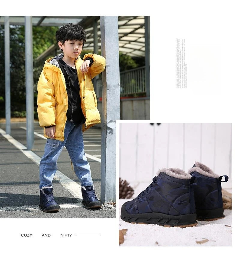 Waterproof Winter Children Snow Boots Warm Outdoor Shoes Boy Girl Short Boots Fashion Comfortable Non-Slip Sneakers Kids Boots