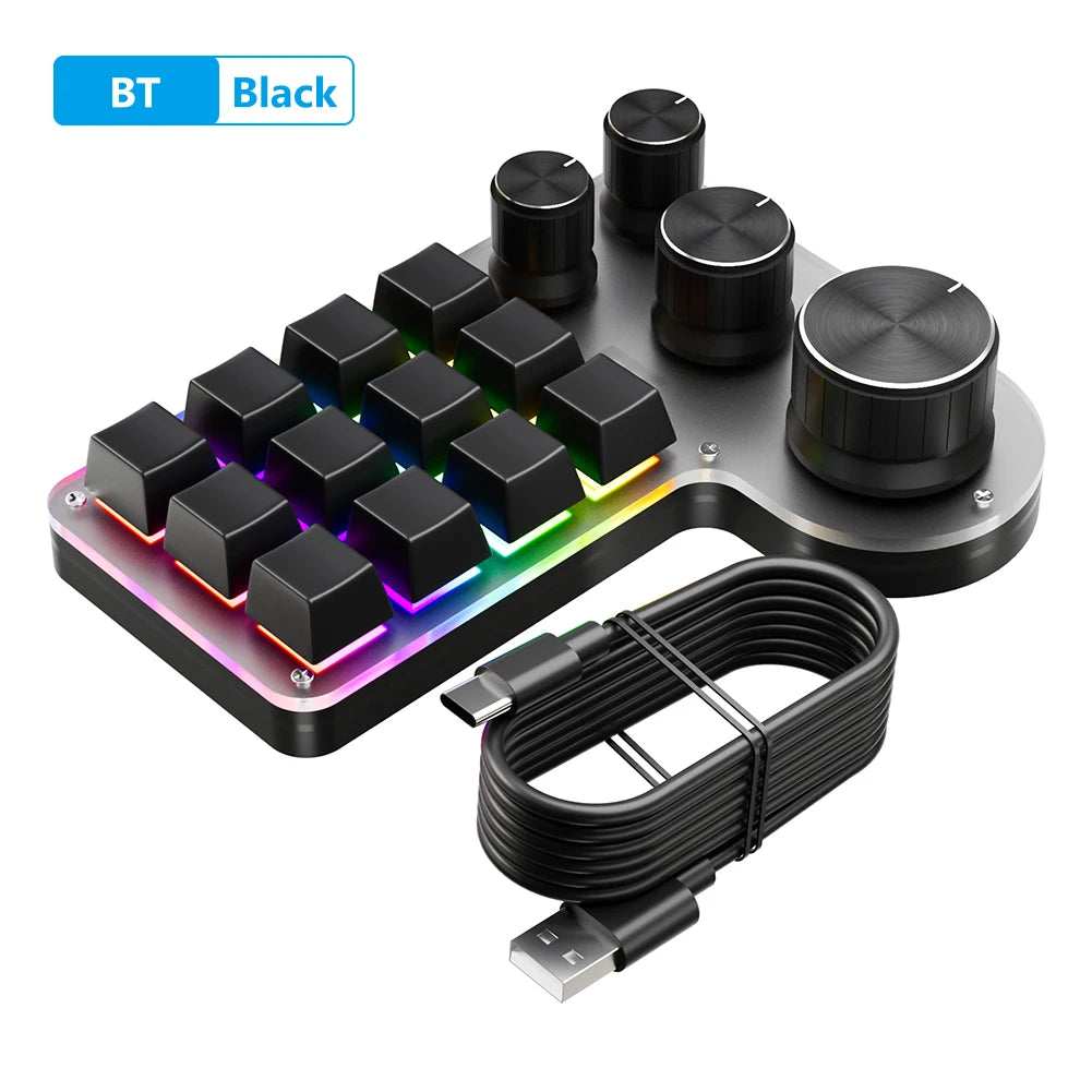 12 Keys 4 Knobs Mechanical Gaming Keyboard USB Wired/Bluetooth-Compatible Programming Macro Keyboard DIY Custom Hot-swap Keypad