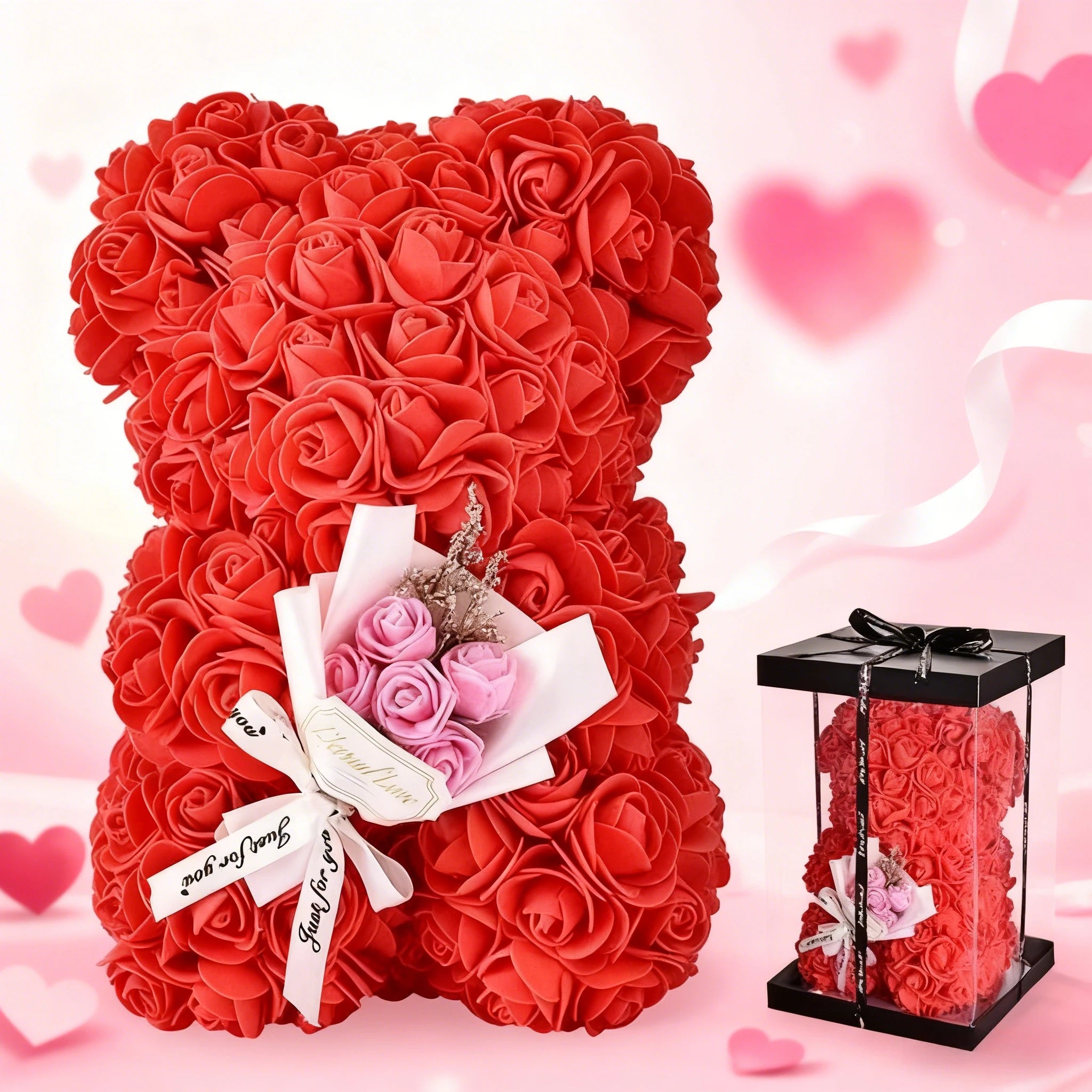 Ours en rose cadeau avec boîte