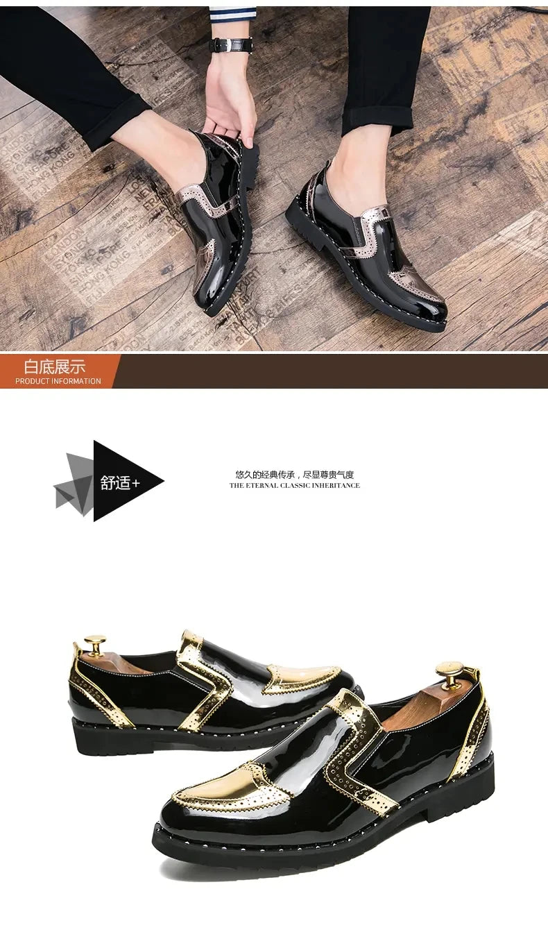 Zapatos Formales de Hombre de Moda, Mocasines Ligeros para Exteriores, Zapatos de Cuero con Suela Gruesa Resistentes al Desgaste, Negro, Dorado y Plateado, Tallas 38-48