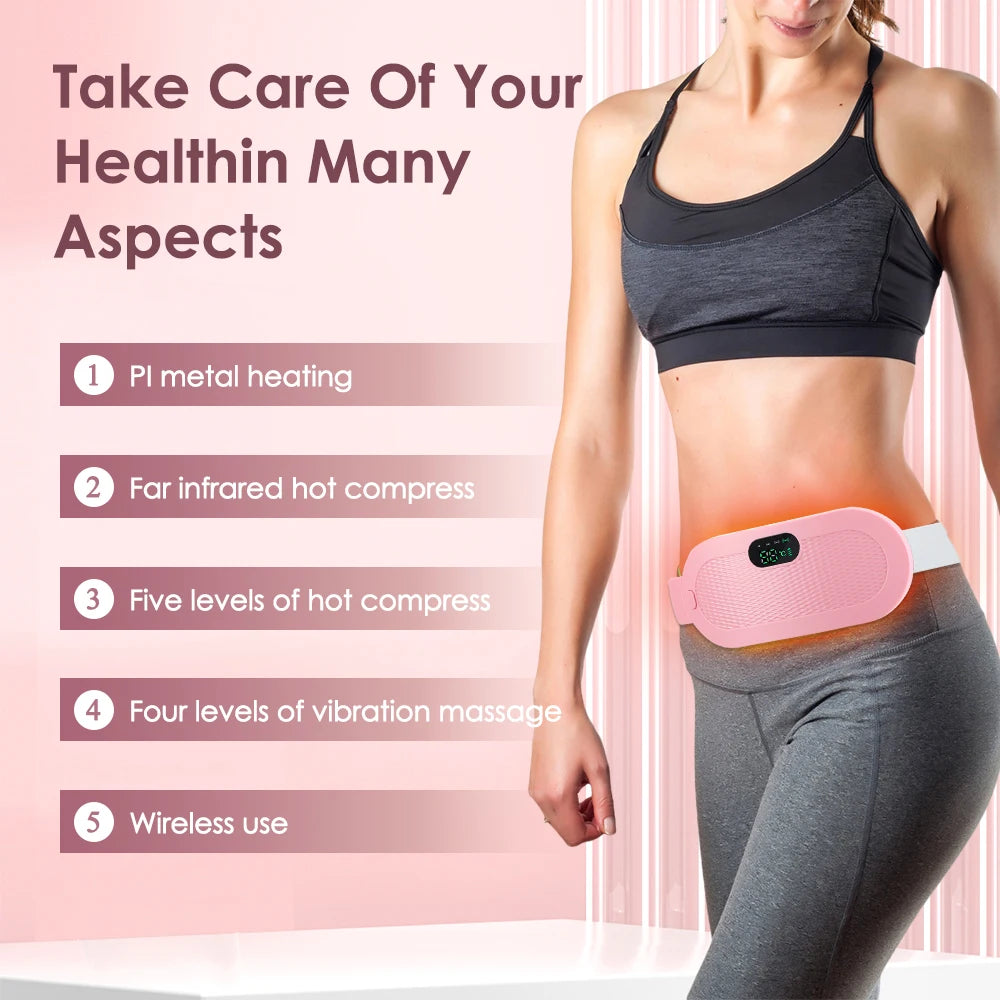 Cinturón Térmico USB Uterino Alivio del Dolor Menstrual Abdomen Estómago Espalda Cintura Calentamiento Infrarrojo Compresa Caliente Vibrador Masajeador Ortesis