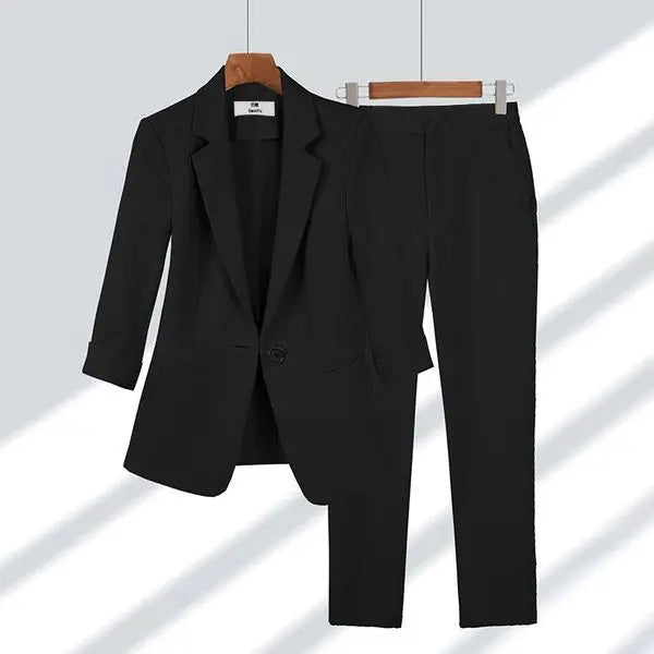 Trajes de pantalón y blazer para mujer, un botón, solapa, cárdigan, manga larga, bolsillos, oficina, estilo casual, pantalones lápiz sólidos