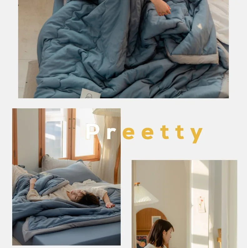 Nouvelle couette d'été matelassée en coton polyester japonais douce pour la peau, lavable, légère, style luxueux, couleur unie, légère