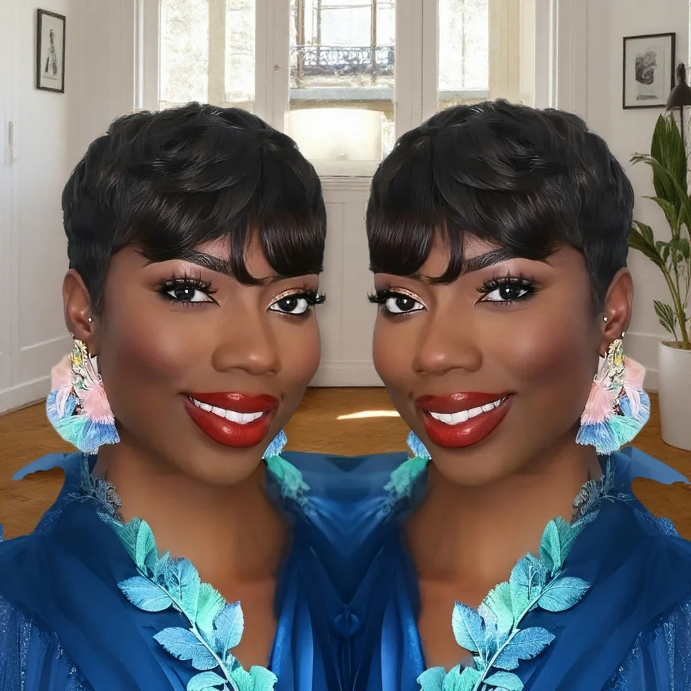 Pixie Cut Wig For Women Full Machine Made Wigs Short Layered Human Hair Wigs Pixie Cut Wigs Brazilian Remy Hair Wigs