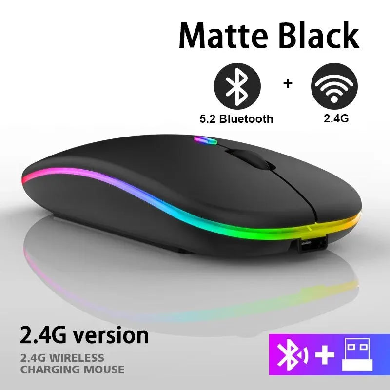 Ratón inalámbrico RGB recargable Bluetooth, ratón inalámbrico para ordenador, ratón para juegos ergonómico retroiluminado LED para portátil PC 3600DPI