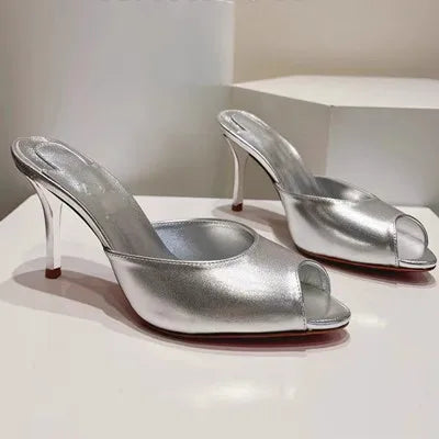Women Luxury High Heeled Shoes for Woman's Peep Toe Pointed Toe Patent Leather Pumps Sexy Ladies Stiletto Red Party Sandals