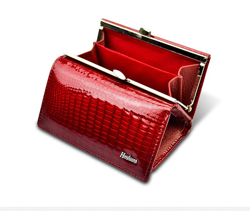 Cartera de piel charol de lujo para mujer Estilo euro-americano Monedero de diseñador Piel de vaca Patrón de cocodrilo Compacta Alta calidad