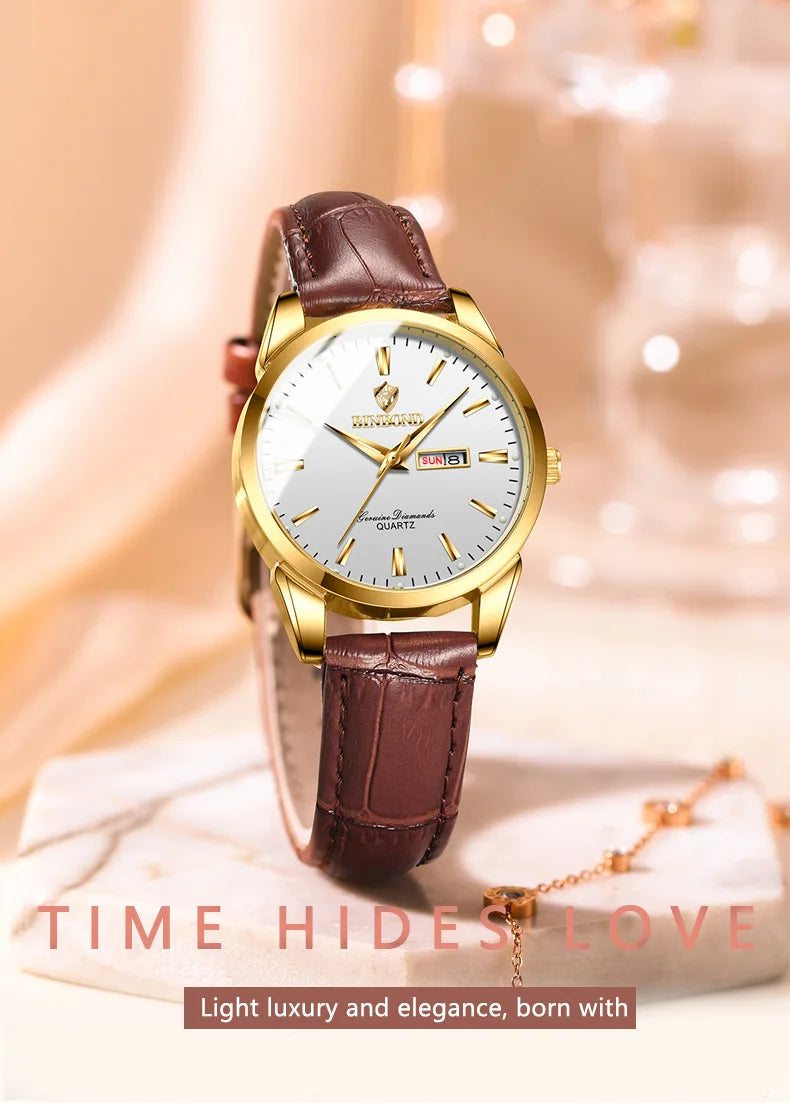 Hombre Reloj Superior Marca de Lujo Reloj de Pareja para Mujer Hombre Reloj Impermeable Calendario Masculino Relojes de Pulsera de Cuarzo Correa de Cuero Señoras