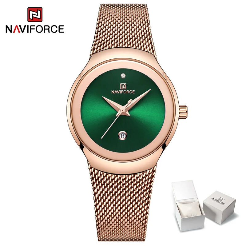 NAVIFORCE 2024 Relojes de mujer Lujo Oro Rosa Ultra Fino Reloj de Señora Lujo Impermeable Reloj de Pulsera de Cuarzo Mujer Reloj Femenino