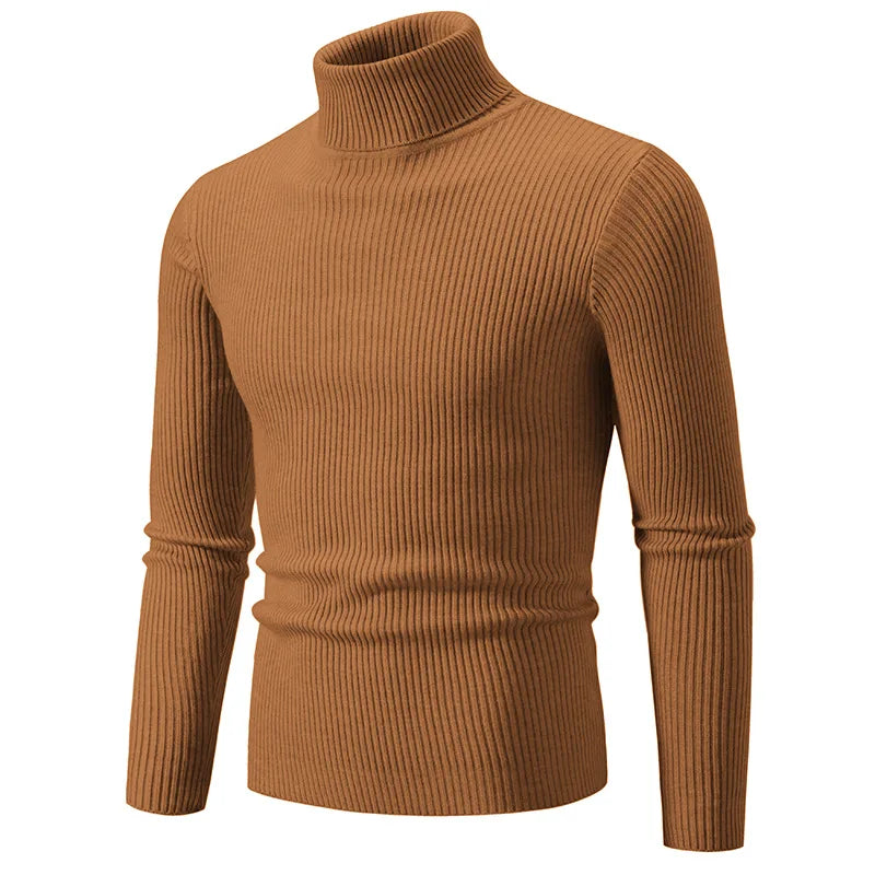 Men Pullovers Tops Turtleneck Sweaters Solid Knitted Full Sleeve Casual Regular Top Knit Thick Splice Slim Fit Autumn Winter