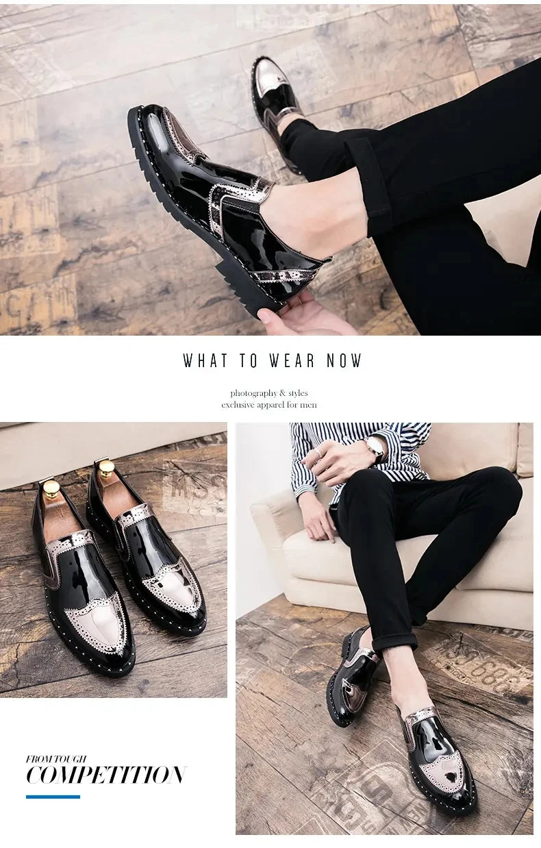 Zapatos Formales de Hombre de Moda, Mocasines Ligeros para Exteriores, Zapatos de Cuero con Suela Gruesa Resistentes al Desgaste, Negro, Dorado y Plateado, Tallas 38-48