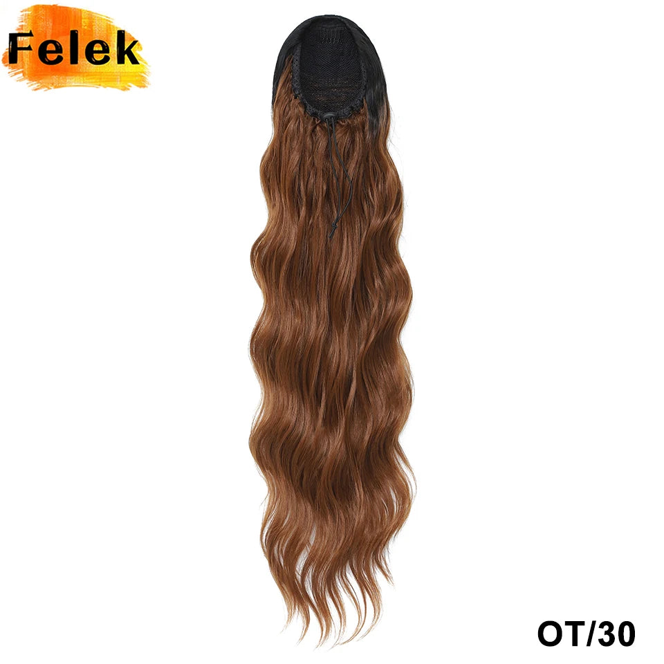 Extensions de queue de cheval bouclée à cordon de serrage de 28 pouces, postiche synthétique à clipser pour femmes noires, longues perruques ondulées pour filles afro