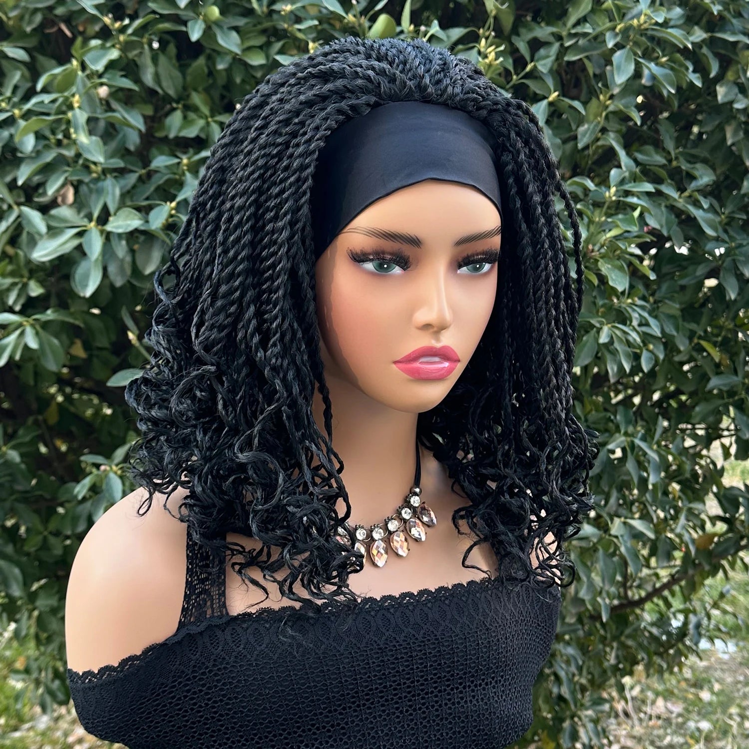Pelucas de diadema trenzadas de giro corto de 12 pulgadas, peluca trenzada sintética para mujeres negras, extensión de pelucas de cabello trenzado de ganchillo
