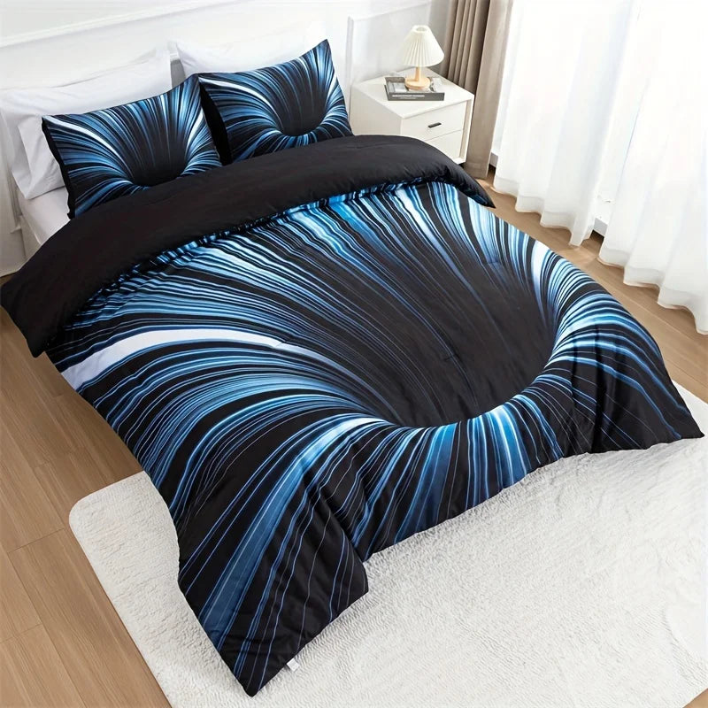 Juego de funda nórdica de 3 piezas azul y negro, funda de cama 3D, decoración de dormitorio para hombres, mujeres y adultos, tela cómoda y suave, sin núcleo de almohada
