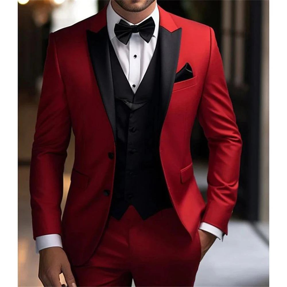Traje de chaqueta roja para hombre, conjunto de 2 piezas, trajes de pantalón de alta calidad, ropa de hombre para fiesta, boda, esmoquin, chaquetas, disfraz, moda