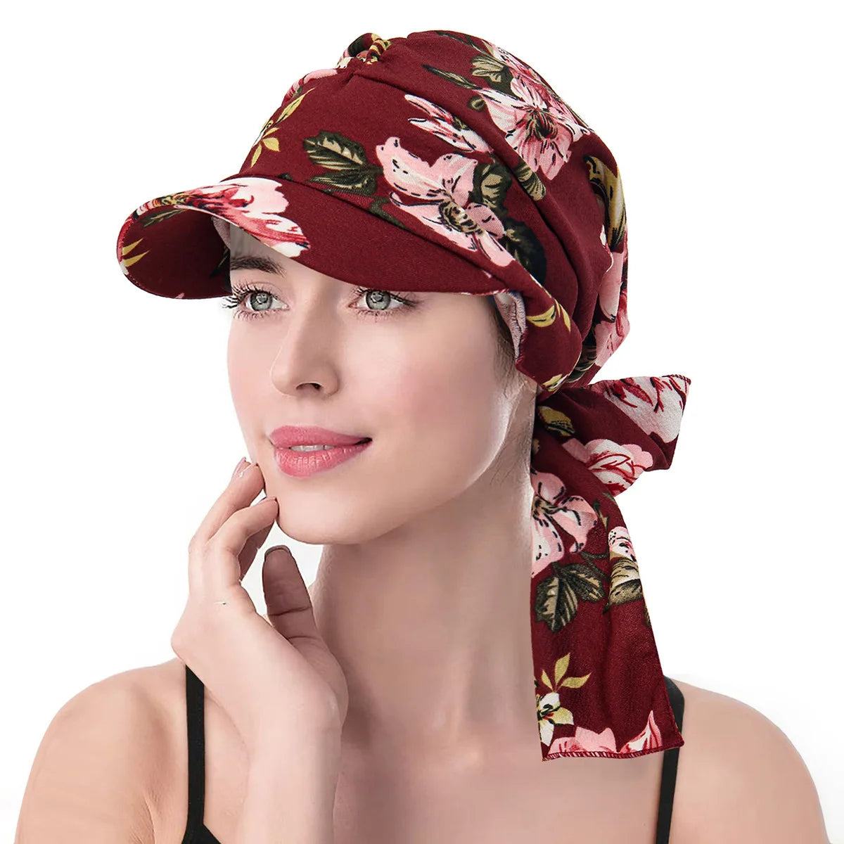 Fashion Print Women Hijab Caps Wrap Hair with Brim Turban Bonnet Breathable Comfortable Ladies Headscarf Hat Hide Hair