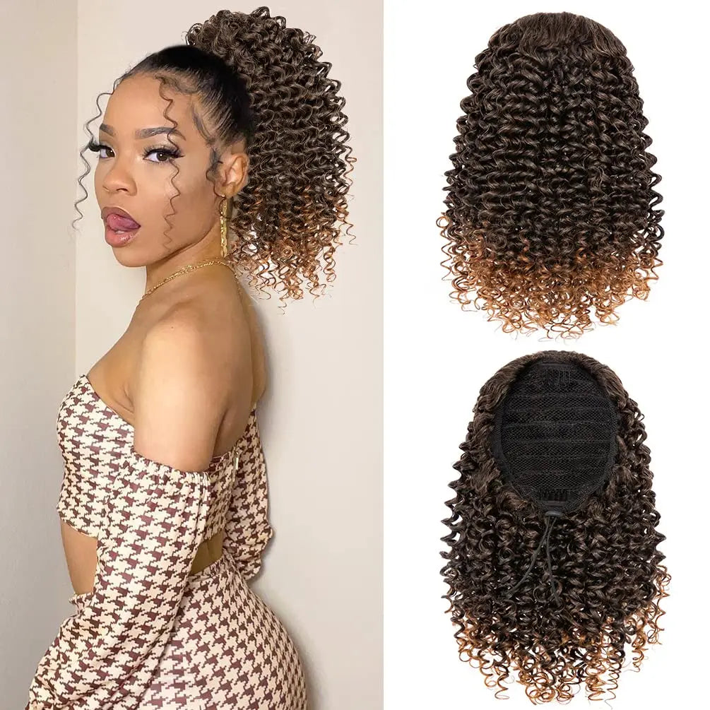 Synthetic Short Afro Kinky Curly Ponytail Hair Piece for African American Ponytail Extension Afro Kinky Curly Ponytail for Women