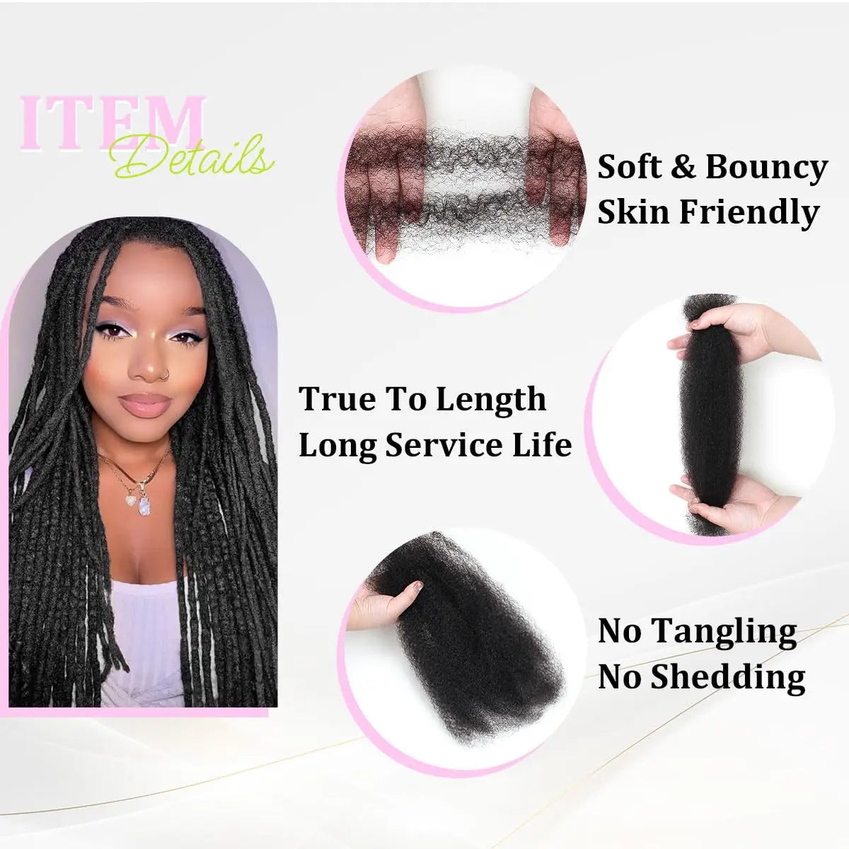 Extensions de dreadlocks 100 % naturelles, cheveux crépus bouclés afro, 1 lot de 35 g/pièce, tresses brésiliennes Remy