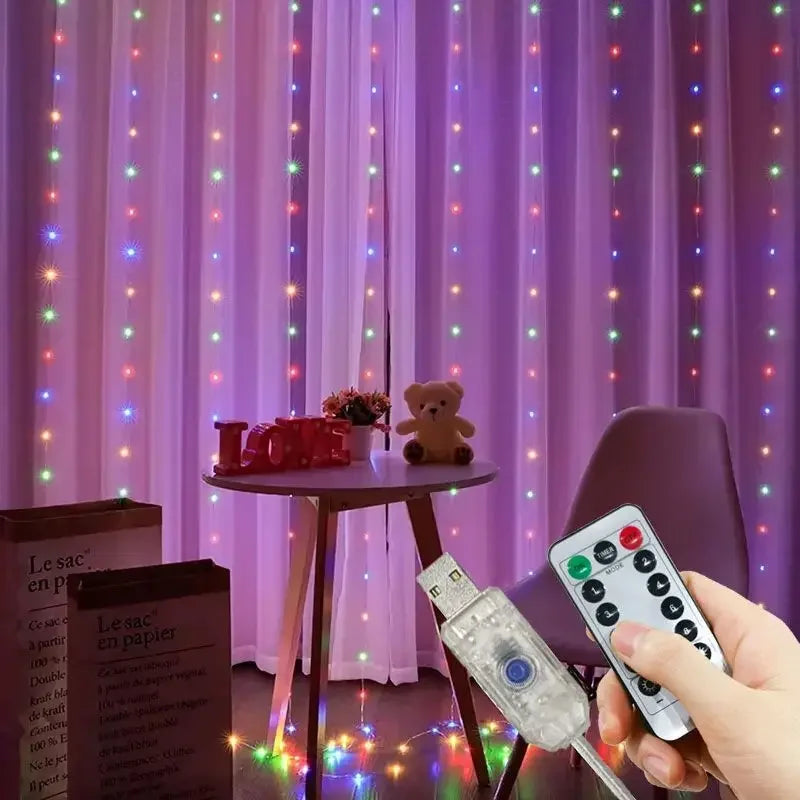Guirnalda de luces de hadas LED para boda, luces de Navidad, enchufe USB, cortina, cadena de luces, decoración navideña, fiesta de cumpleaños, decoración de pared