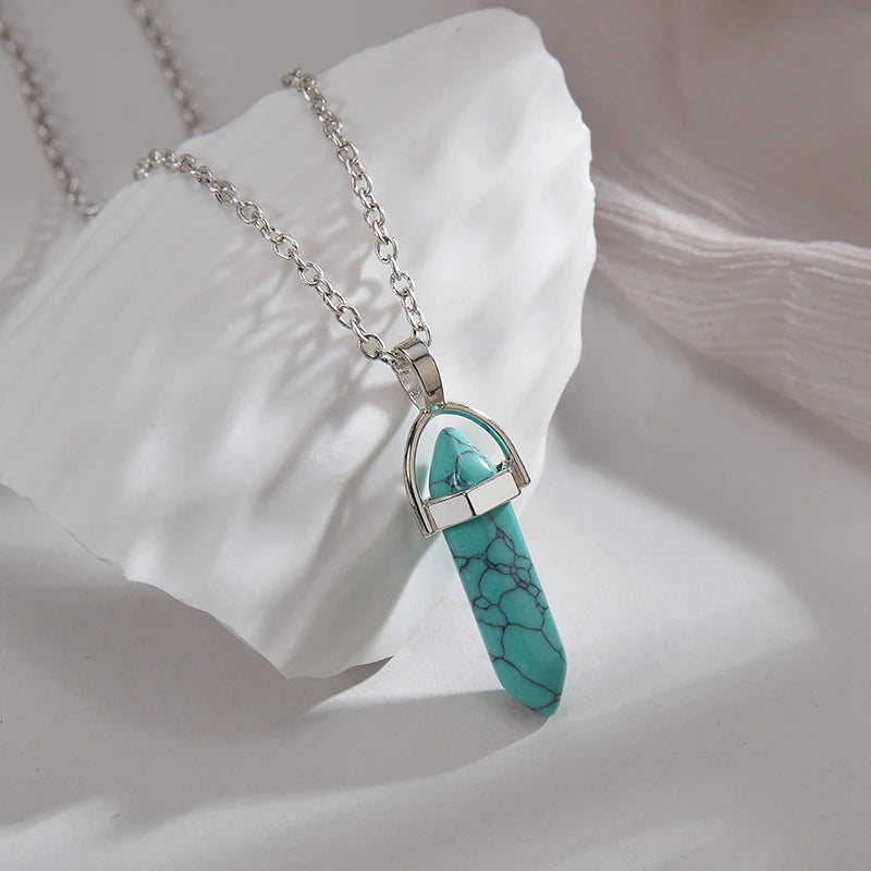 Juego de 2 unidades de collares magnéticos con colgante de corazón y columna hexagonal luminosa, de piedra natural, con colgante geométrico, para parejas, regalos de joyería