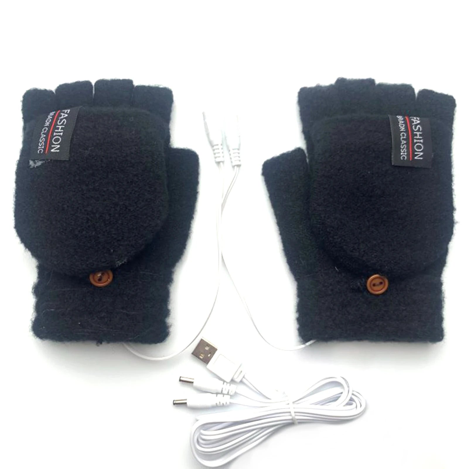Guantes calefactables eléctricos USB unisex para invierno, exteriores, de color liso, mitones calentadores de mano de dedo completo y medio, térmicos