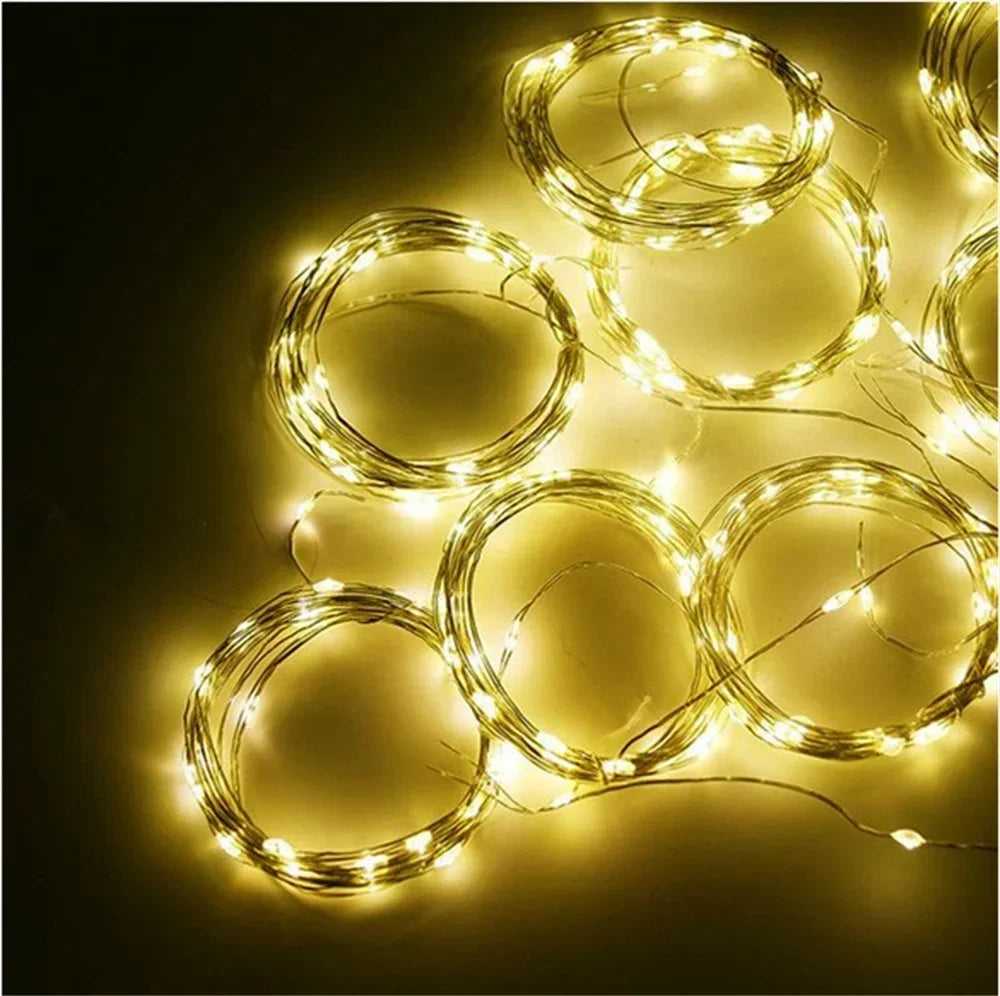 Guirnalda de luces de hadas LED para boda, luces de Navidad, enchufe USB, cortina, cadena de luces, decoración navideña, fiesta de cumpleaños, decoración de pared