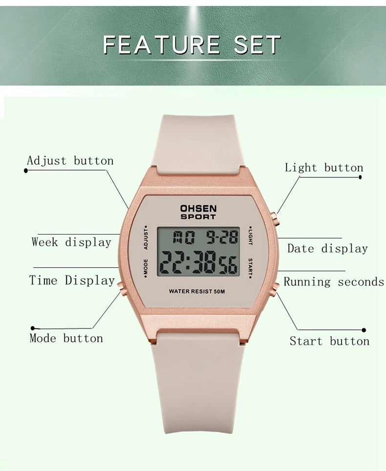 Reloj deportivo digital para mujer, resistente al agua, a la moda, blanco, para damas, reloj de pulsera electrónico para niños, relojes LED con alarma, regalos