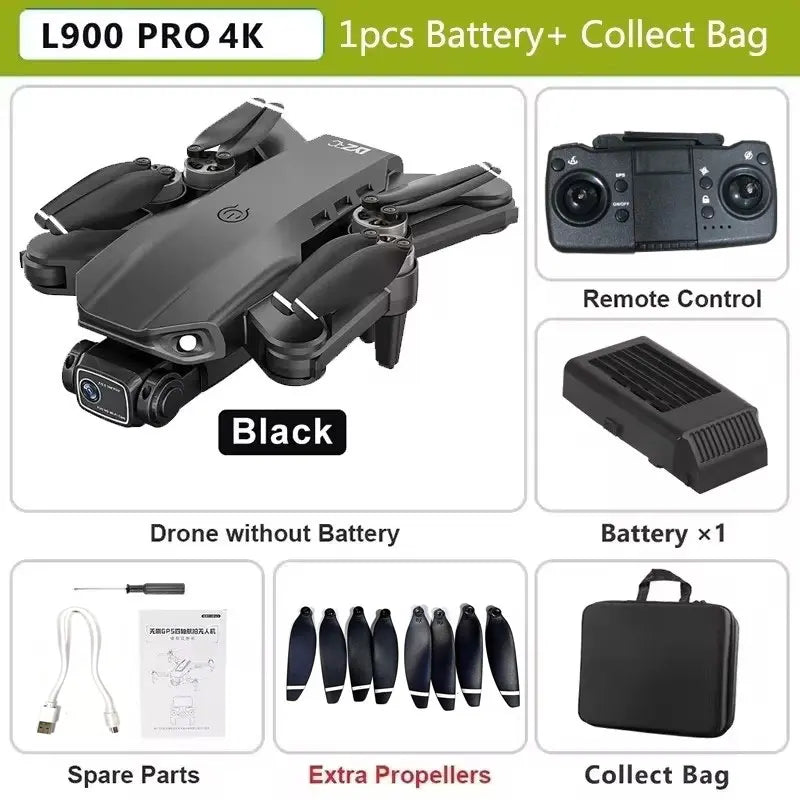 Dron L900 Pro GPS 4K Profesional HD Doble Cámara 5G Wifi Fotografía Plegable Sin Escobillas Quadcopter RC Distancia 1.2KM Drones Juguete