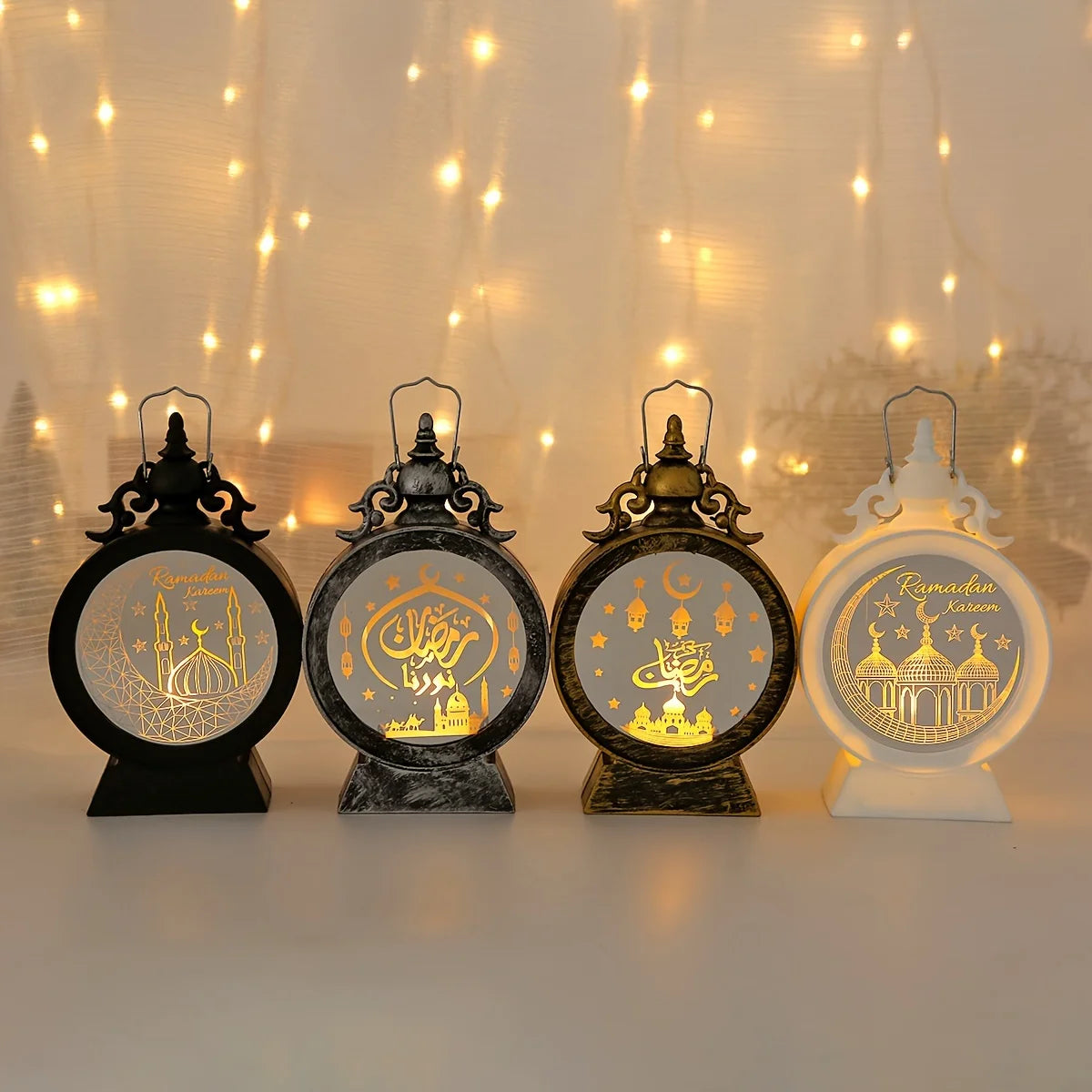 Adornos de Eid Mubarak Linterna LED Luces de fiesta islámicas musulmanas para decoraciones de Ramadán Ramadán Kareem Regalo de Eid Al Adha