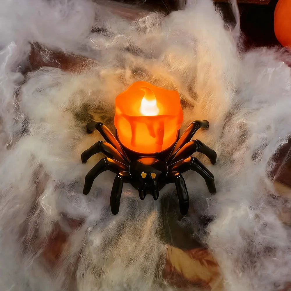 Decoración de Halloween de araña, luz LED de vela espeluznante, sin llama, parpadeo seguro, decoración de fiesta, ambiente festivo, vacaciones