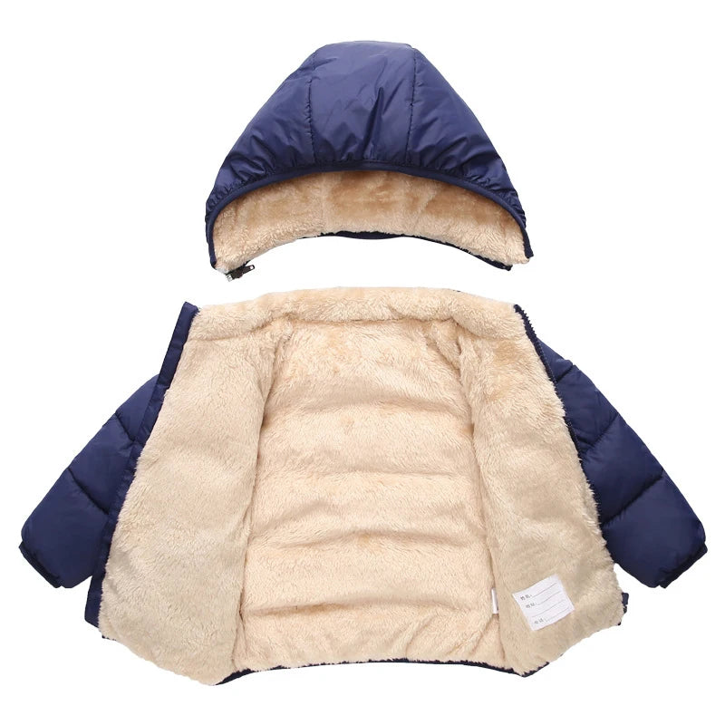 Chaqueta polar de invierno para bebés y niños, abrigos de dibujos animados para niños, chaquetas de plumón cálidas con capucha para otoño, ropa de abrigo cálida de felpa para niñas