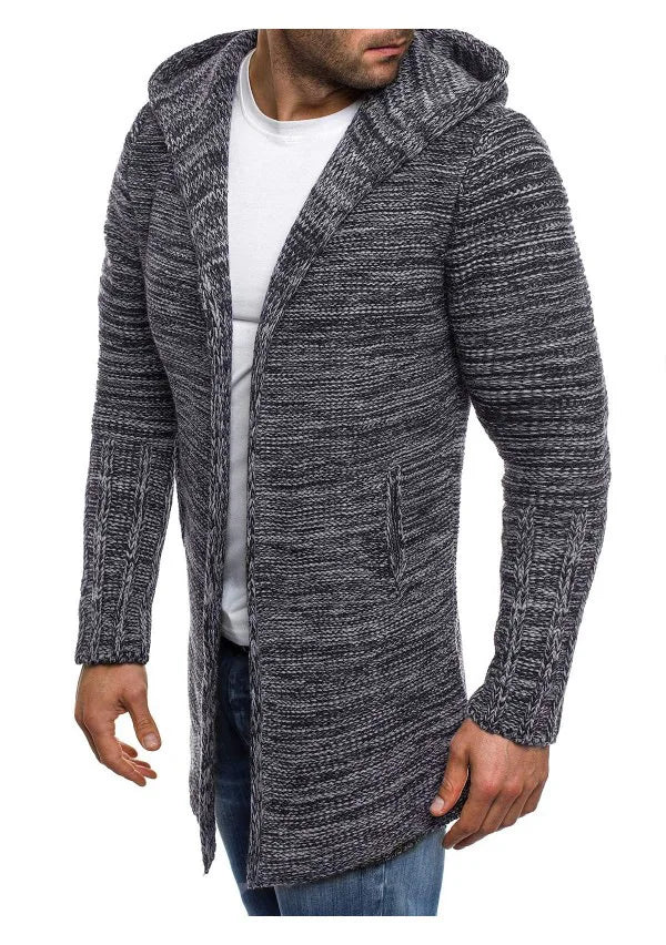 Chaquetas de hombre 2022 primavera otoño nuevo suéter casual para hombre copo de nieve con capucha cárdigan de punto medio largo abrigos de hombre