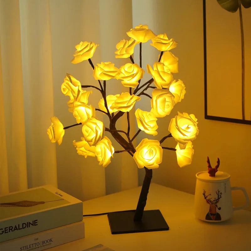 Guirlande lumineuse à 24 LED en forme de feuille d'érable, lampe de table en forme d'arbre à fleurs, veilleuse rose, cadeau pour mariage, fête, automne, Halloween, décoration
