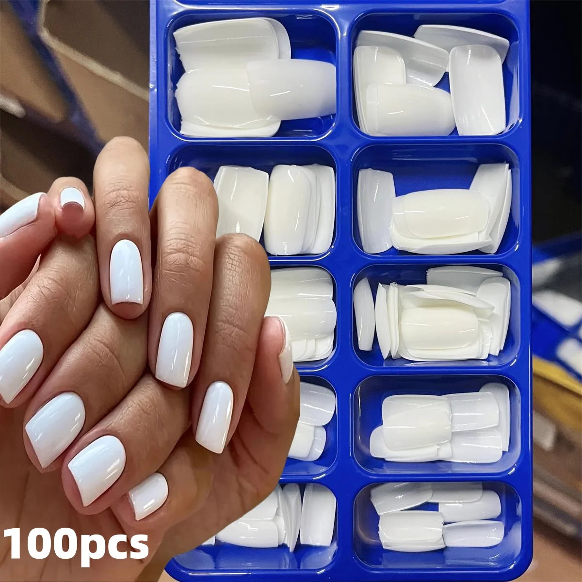 100pcs Short Square Shiny Pure White False Nails Minimalist Style Full Cover Press on Nails Solid Color for Daily Wear Fake Nail